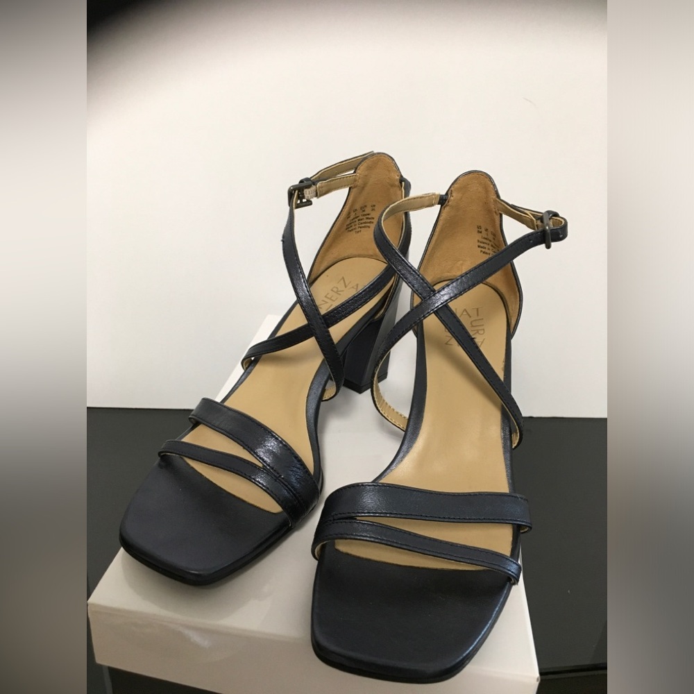 Naturalizer Shimmer Navy Women's Heeled Sandals - Elegant Cross Strap Design